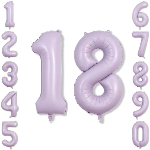 Cream Purple Number 18 Balloon 40 Inch, Foil Digits for Milestone Theme