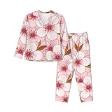 Zelinge Conjunto de pijama para mujer, manga larga, ligero, con botones, parte superior y pantalones de cintura elástica, tallas S-XXL, Flor de cerezo, XL