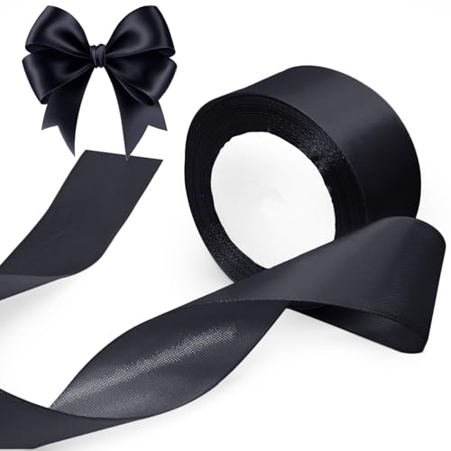 Luomorgo 1 1/2 Inch Satin Ribbon 25 Yards Black Satin Ribbon Fabric Ribbon for Gift Wrapping Craft Wedding Birthday Party Decorations
