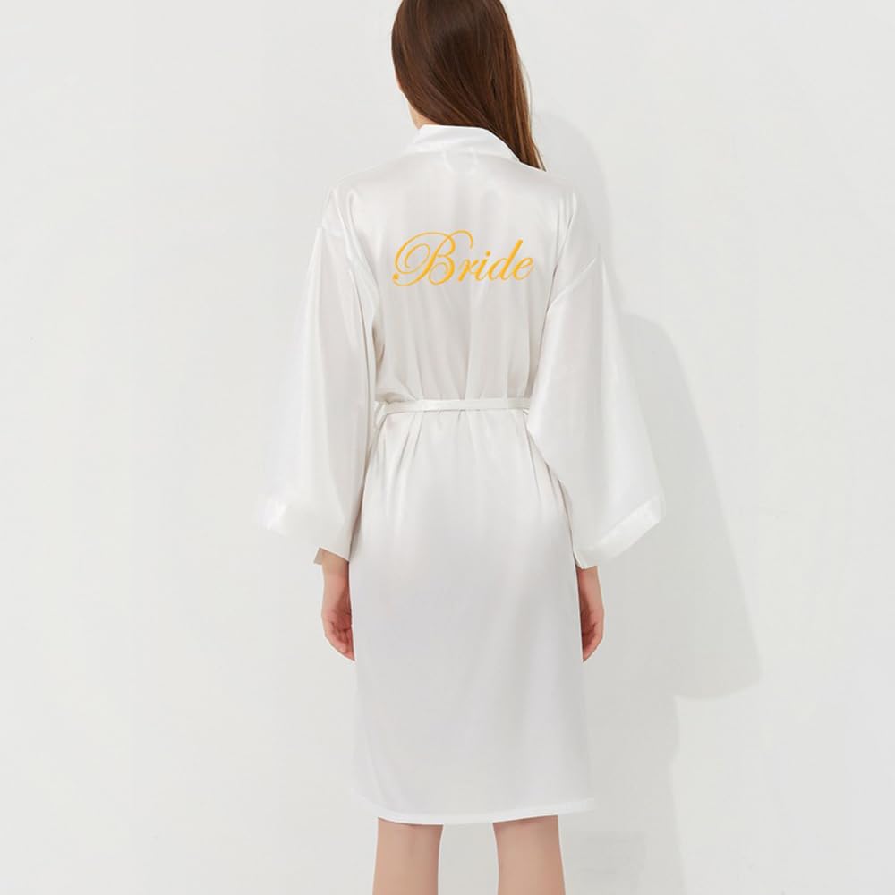 Robe de Chambre élégante en Satin avec col en V pour mariée, Blanc, S