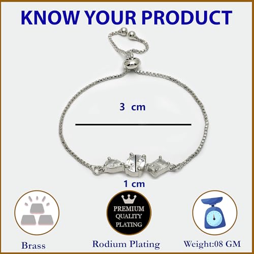 Image of ZENEME Bracelet Silver Toned Rhodium Plated American Diamond Crystal Charm Bracelet For Women