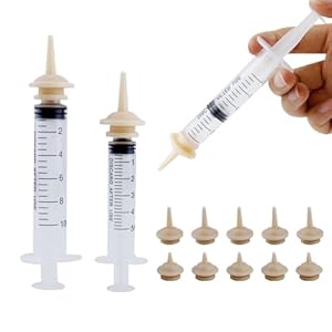 10 Pcs Pet Feeding Nipple, Silicone Feeding Nipples with 2 Syringes Silicone Material Kitten Nipples for Nursing Reusable Pet Nursing Syringes Suitable for Kittens Puppies Rabbits Squirrels