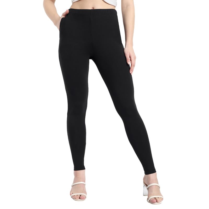 Image of ONE SKY Women Full Length Leggings | Cotton Modal Spandex Blend | High Waist Stretchable & Bio-Washed Fabric | Colour-Lock Technology | Comfortable Leggings for Women