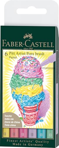 Faber-Castell Art & Graphic Pitt Artist Pen Brush India Ink Pen, Pastel, Wallet of 6, for Art, Craft, Drawing, Sketching, Home, School, University, Colouring