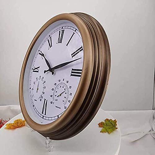 XJBTBA Reloj de Pared para jardín al Aire Libre, Reloj de jardín Retro Grande de 15 Pulgadas con números Romanos, Reloj para Exteriores con termómetro e higrómetro, Reloj Exterior Impermeable,