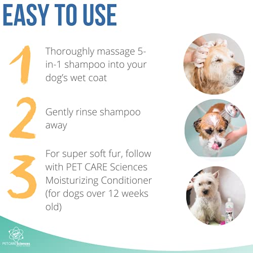 Dog Shampoo, Naturally Derived Dog and Puppy Shampoo and Conditioner, 5 in 1 Formula with Coconut, Aloe and Oatmeal, Tear Free Dog Shampoo for Sensitive Skin, Made in The USA (24 fl oz)