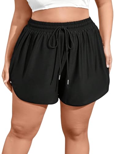 Women's Plus Size Drawstring Waist Swim Shorts Tie Front Track Shorts Bottoms Beachwear4