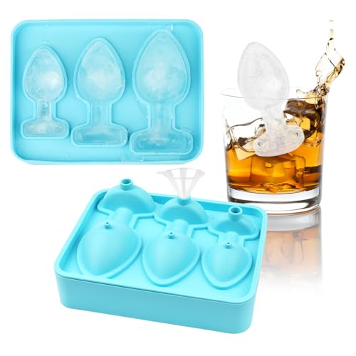 Silikon Analplug Shaped Eiswürfelform mit Deckel, Analplug Shaped Eiskugelform BPA Frei, Backform Neuheit Butt Plug geformt Eiswürfelschale für DIY Zubehör Blau One Size