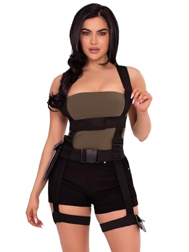 LEG AVENUE Damen Utility Body Harness mit Beinstrumpfband und Multi-Pocket-Detail Kostümzubehör Schwarz Einheitsgröße