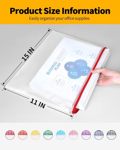 Image of SUNEE Plastic Mesh Zipper Pouch 11x15 in (9 Colors, 36 Packs),Extra Large Water-Resistant Zip Bag for School Office Supplies, Puzzles & Games Organizing Storage