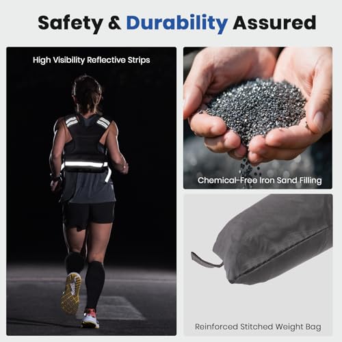 Image of LIONSCOOL Adjustable Weighted Vest for Men and Women | 4-10 /11-20 /20-32lbs, Body Weight Vest, Ironsand, Reflective Stripes, Weight Loss Walking Running Cardio Strength Training