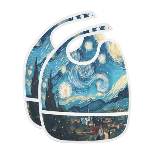 Baby Bibs for Boy and Girls 5 Pack Cotton Adjustable Newborn Bibs for Drooling & Teething, Van Gogh Art2