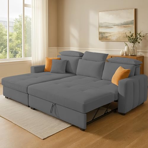 Image of Casaliving Gagnon LHS 4 Seater L Shape Corner Sofa Cum Bed for Living Room (Dark Grey Fabric) Premium Fabric Sofa