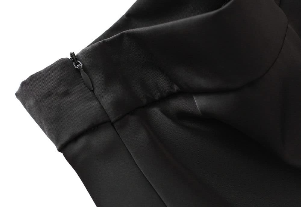Gonne da Donna,Gonna Longuette da Donna Gonna A Trapezio A Vita Alta in Raso Nero Cerniera alla Moda Gonne Lunghe Eleganti con Volant Increspato Fluente in Tinta Unita per Ragazze Ladies,M