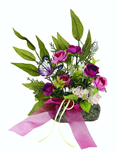 Gesteck aus Rosen und Beiwerk Schmetterling Schleife auf Stein Künstliches...