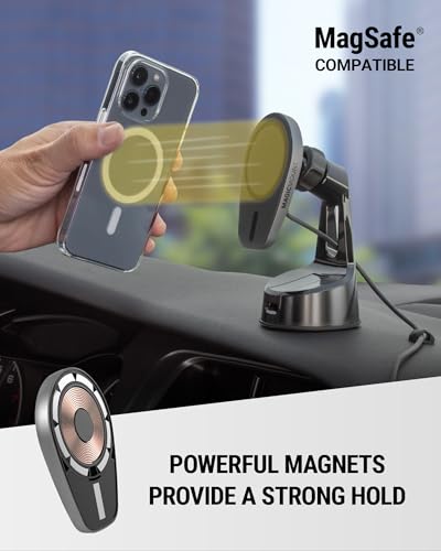 Image of Scosche MPQMWD Charge Pro Qi2 MagSafe Charger Car Mount, 15W Fast Magnetic Wireless Charging Suction Cup Phone Holder for Dashboard /Windshield Compatible with iPhone 16 /15 /14 /13 /12 Pro Max Plus, S25