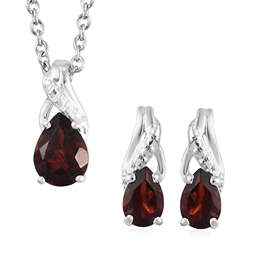 Shop LC 925 Sterling Silver Garnet Earrings Stainless Steel Chain Pendant Necklace Fashion Jewelry Gifts Sets 20" Cttw 1.8 Unique Gifts for Women