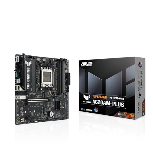 TUF Gaming A620AM-PLUS WiFi AMD A620A mATX Motherboard 8+2+1 Power Stages DDR5 PCIe 4.0 Dual M.2 Slots WiFi 6 2.5Gb Ethernet Dual DisplayPort HDMI Rear USB-A 10Gbps Front USB-C 10Gbps