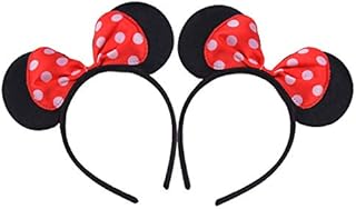 2 Pcs Black Glitter Red Sequin Bow Mouse Ears Headbands for Birthday Halloween Parties Mum Boys Girls Hair Accessories Lovely Decorations (Black Glitter Red Sequin)