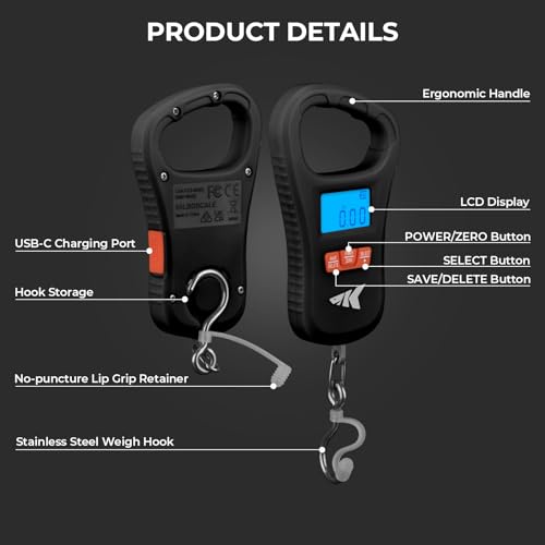 Image of KastKing ToughTide Fishing Scale, USB Charging, 65lb Capacity, Ultra-Thin Digital Fish Scale, LCD Display, Ergonomic Handle, Fish Scales Digital Weight, Fishing Accessories for Men