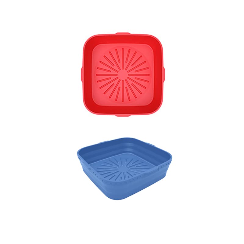 Casserole en silicone pliable rouge et bleu : lot de 2 paniers carrés