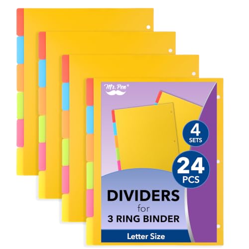 Mr. Pen- Bulk 3 Ring Binder Dividers with Tabs, 4 Sets, 6 Pack/Set
