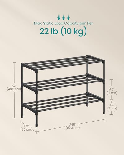 Image of SONGMICS 3-Tier Shoe Rack for Closet, Compact Metal Shoe Organizer Shelf for Entryway, Bedroom, Small Spaces, Stackable, 11.8 x 24.5 x 19.1 Inches, Black ULSA123BH01