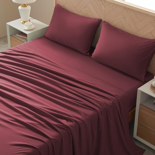 Image of Cal King 4 Piece Sheet Set - Comfy Breathable & Cooling Bed Sheets Set, Soft and Wrinkle Free, Deep Pockets, Easy & Secure Fit, Hotel Luxury Bedding - Oeko-Tex - Burgundy