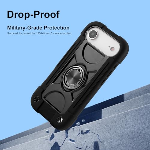 Image of MARKILL Compatible with iPhone with Built-in 360Rotating Ring Stand, Military Grade Drop Protection Full Body Rugged Heavy Duty Case Durable Cover (Black, iPhone Air)