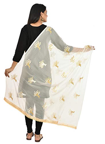 Image of YOUTHQUAKE Heavy Embroidered Work Chiffon Dupatta for Womens & Girls With Fancy Lace