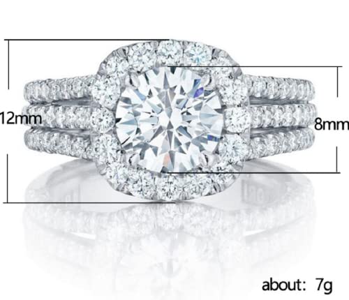 Luxury Fashion 925 Silver Princess-Shaped Simulation 3 Carat Diamond Ring Double Layer Super Flash Zircon Ring Silver Zircon Infinity Halo Engagement Wedding Ring for Women Girls4