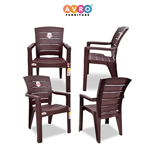 Image of AVRO FURNITURE 9955 Plastic Chairs, Set of 4 Matt Pattern Plastic Chairs for Home, Living Room, Bearing Capacity up to 200Kg Strong and Sturdy Structure, Brown