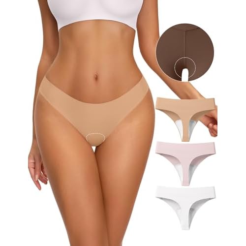 NIASOUL Thongs for Women Seamless Thong Panty Liners No Show Breathable G-Strings Workout Underwear 3p-2p Black+1p Skin X-Small