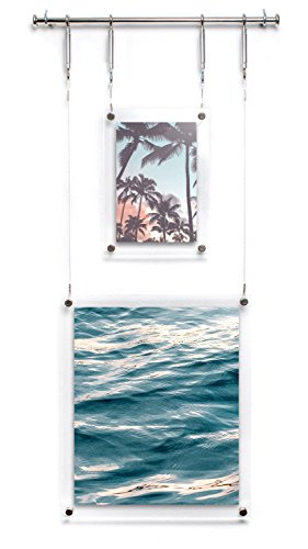 WushXiao hahoness HIGHWIRE Picture Frame Display, Set of Two Hanging/Wall Mounted Photos (4x6, 8x10), Acrylic, Steel & Aluminum