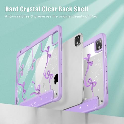 Tuiklol for iPad Pro 12.9 Inch 6th/5th/4th/3rd Generation 2022 2021 2020 2018 Case,Built-in Pencil Holder Clear Transparent Protective Back Shell Cover with Auto Sleep/Wake, Bow-Purple by Tuiklol - Image 4