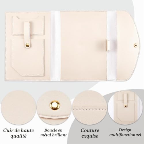 craspire A5 Leather Notebook Cover with Card Slots Waterproof Off White PU Envelope Folder Business Briefcase Envelope Folder Leather Portfolio Organizer for Notepad Phone Cards – vue 6
