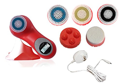 Erisonic Best Facial Cleansing Brush System for SensSkin Skin Care Cleansing and Massage System for Face and Body - Electric Waterproof Exfoliating Deep Cleansing Face Brush for Women and Men - Red