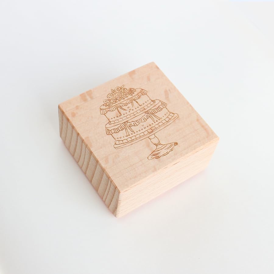 Birthday & Wedding Cake Wood Rubber Stamp, Tiered Cake Wooden Stamp for Party Invitations, Celebration Cards, Bridal Shower, Wedding Card, Journal Décor& Gift Tags, 1.9'' x 1.5'' Impression Size