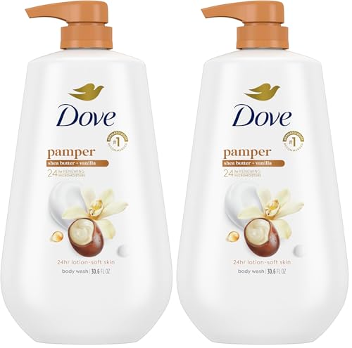 Image of Dove Body Wash with Pump Pamper Shea Butter & Vanilla for 24hr Lotion-Soft Skin Moisturizing Skin Cleanser with No Sulfates No Parabens 30.6 oz (Pack of 2)