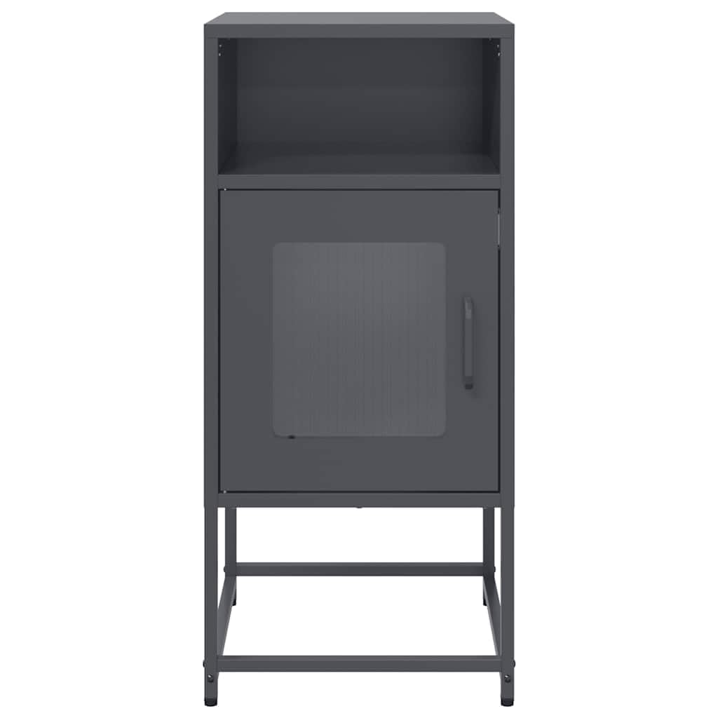 Comodino Antracite 36x39x78 cm in Acciaio Laminato a Freddo | Mobiletto multiuso in metallo con gambe e maniglie per camera da letto, corridoio e ufficio