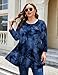 MONNURO Plus Size Tops for Womens 3/4 Sleeve Tunic Tops Casual Loose Fit Swing Fall Winter T Shirts Blouse Basic Shirts(Tie Dye Blue,2X)