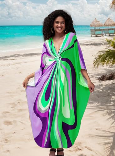 Image of Yanziliu Kaftan Dress for Women,Plus Size Hawaiian Batwing Sleeve Beach Cover Up Summer Swimsuit Dresses