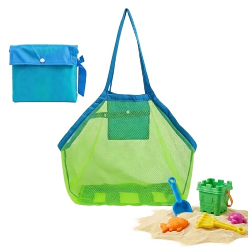 Sandspielzeug Tasche Netz Netztasche Sandspielzeug Strandtasche Spielzeug Mesh Aufbewahrungstasche Wasserspielzeug Aufbewahrung Faltbare für Strandspielzeug Wiederverwendbare Familie Urlaub (Grün)