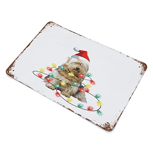 Man Cave Sign Dog Tangled In Lights Merry Christmas Dog Tin Signs 8"X12" Gifts For Dog Pet Lover Plaque Tin Sign Wall Decor Christmas Party Wall Decor Art Iron Vintage Sign #TOP2