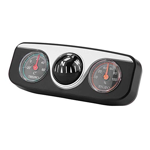 OKBY Car Compass – 3 in 1 Car Dashboard Compass Guide Ball Dash Mount Navigation Direction Compass Thermometer Hygrometer for Cars Boats Marine Trucks