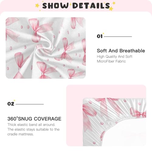 Image of Caikeny Fitted Crib Sheet for Boys Girls Coquette Polka Dots Pink Bow Baby Crib Sheets Bassinet Sheets Crib Mattress Bed Sheets for Toddler Newborn Infant 52 X 28 in