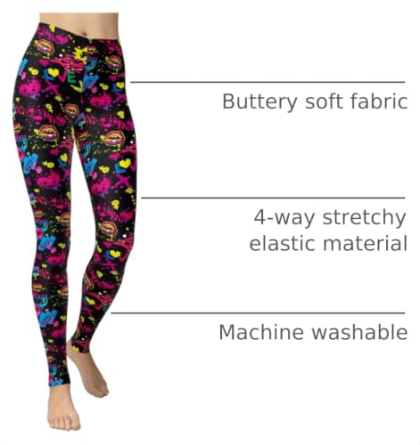 Image of sissycos Women's 80s Leggings Neon Artistic Splash Printed Buttery Soft Stretchy Pants