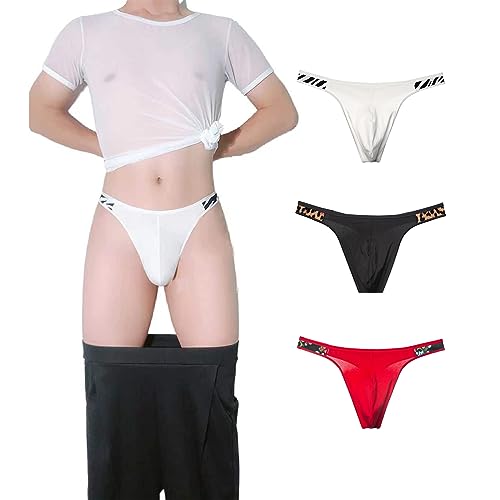 Men's Cotton Thong - Sexy Low Rise G-String T-Back for Sports (3 Pack)