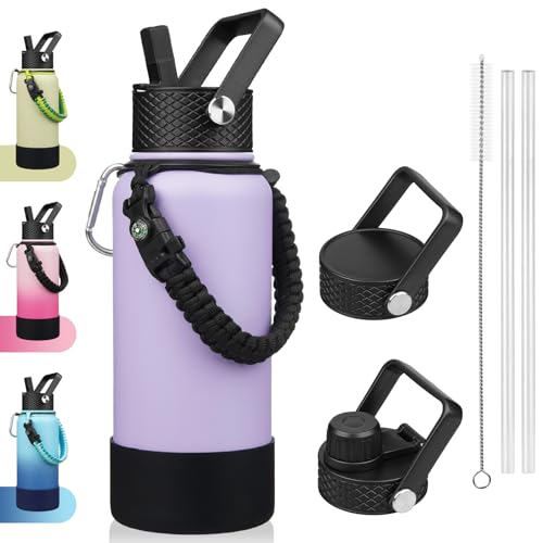 Image of BJPKPK 32oz Insulated Water Bottle with 3 Lids, Straw Lid & Handle