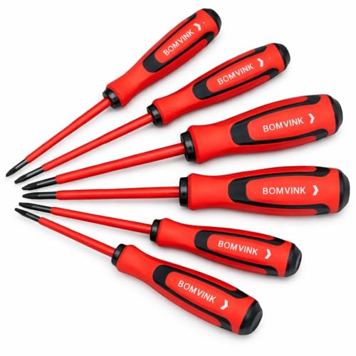 Jogo de Chaves de Fenda e Phillips Isoladas com Cabo Emborrachado 6 Peças Kit Chave Fenda e Phillips Imantada para Trabalhos Elétricos e Manutenção Linha Premium